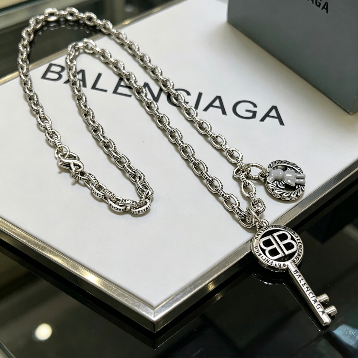 Geometric Emblem Pendant Necklace in Polished Metal-Tone – Vintage Detail – Design 041 main product view