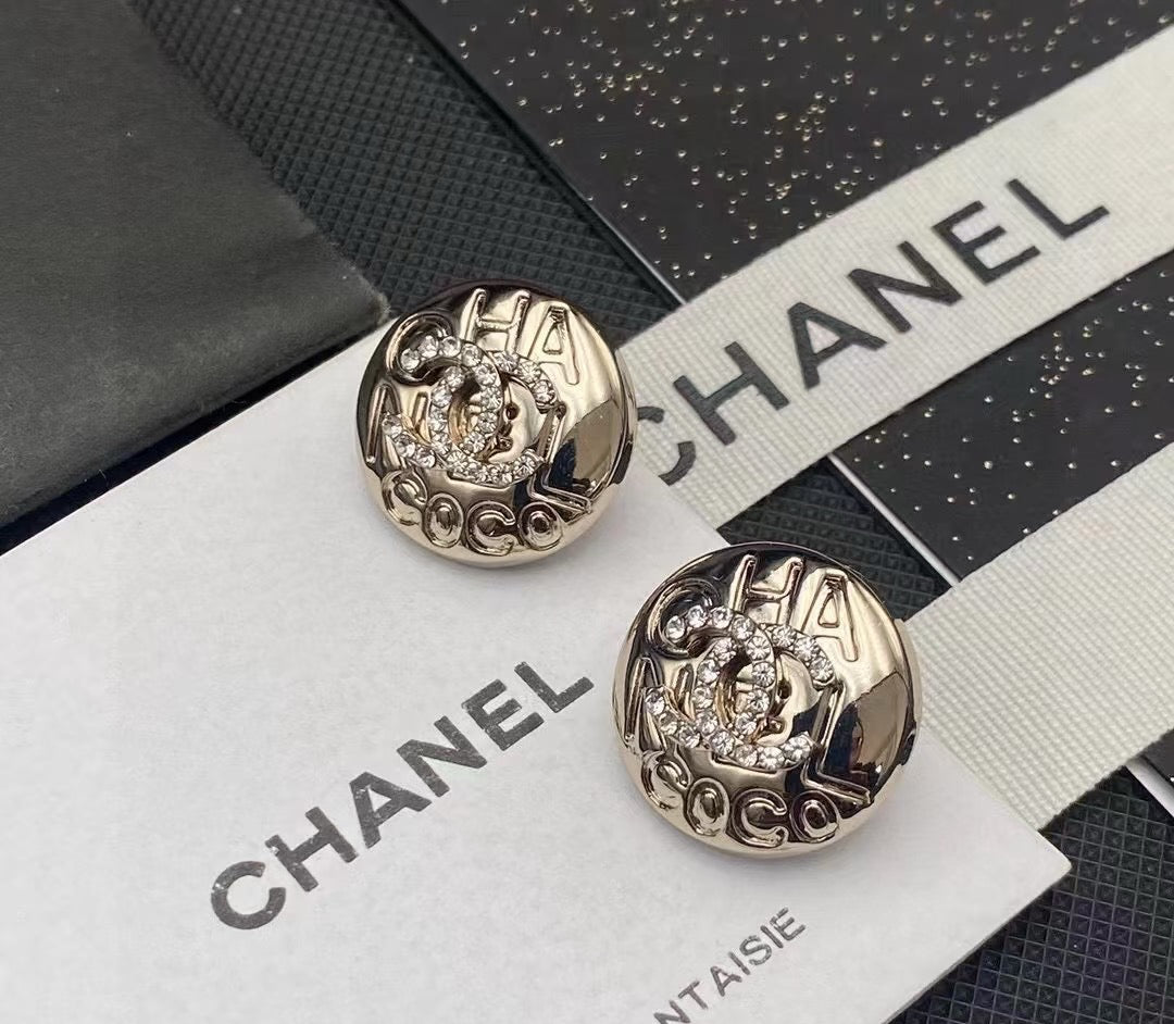 Signature Emblem Stud Earrings in Gold-Tone – Design 012 front product view