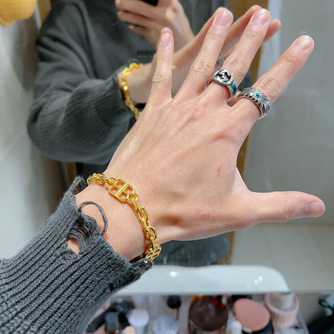 Geometric Emblem Bracelet in Polished Metal-Tone – Design 030 detail view