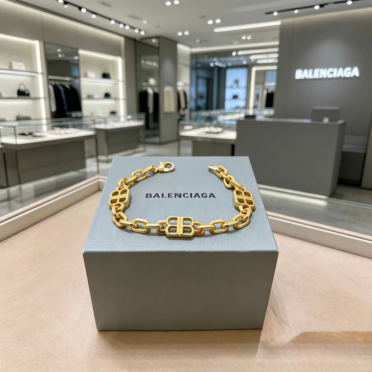 Geometric Emblem Bracelet in Polished Metal-Tone – Design 028 main product view