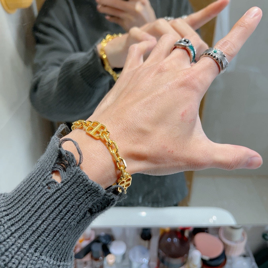 Geometric Emblem Bracelet in Polished Metal-Tone – Design 030 main product view