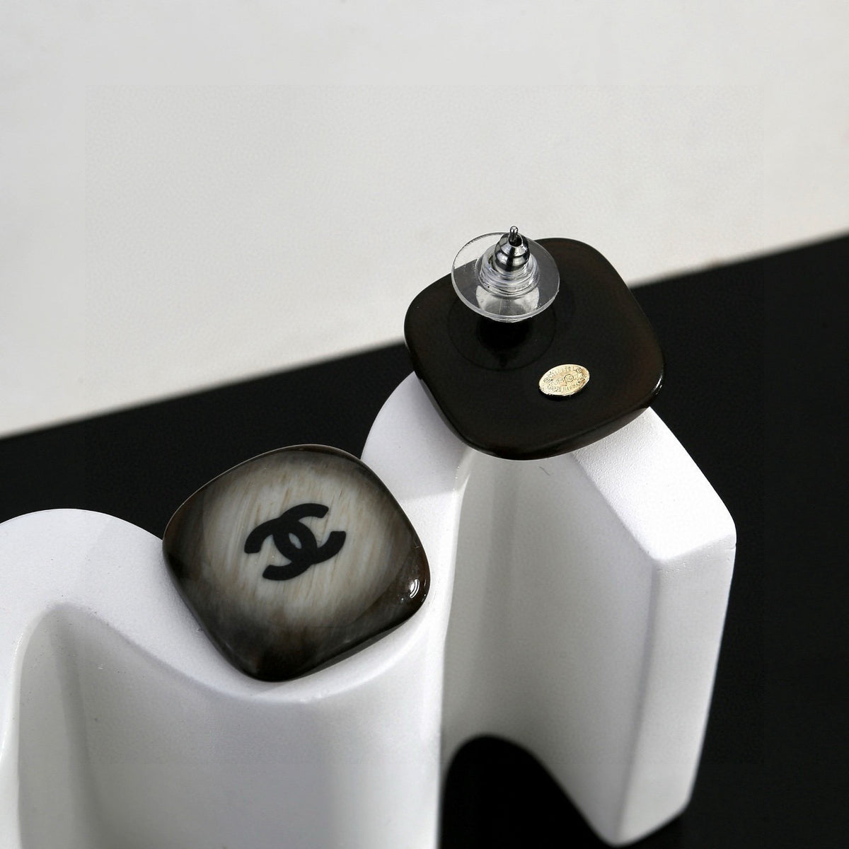 Signature Emblem Stud Earrings in Polished Metal-Tone – Design 016 close-up detail