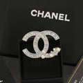 Double-C Emblem Brooch in Polished Metal-Tone – Pearl Detail – Design 003 main product view