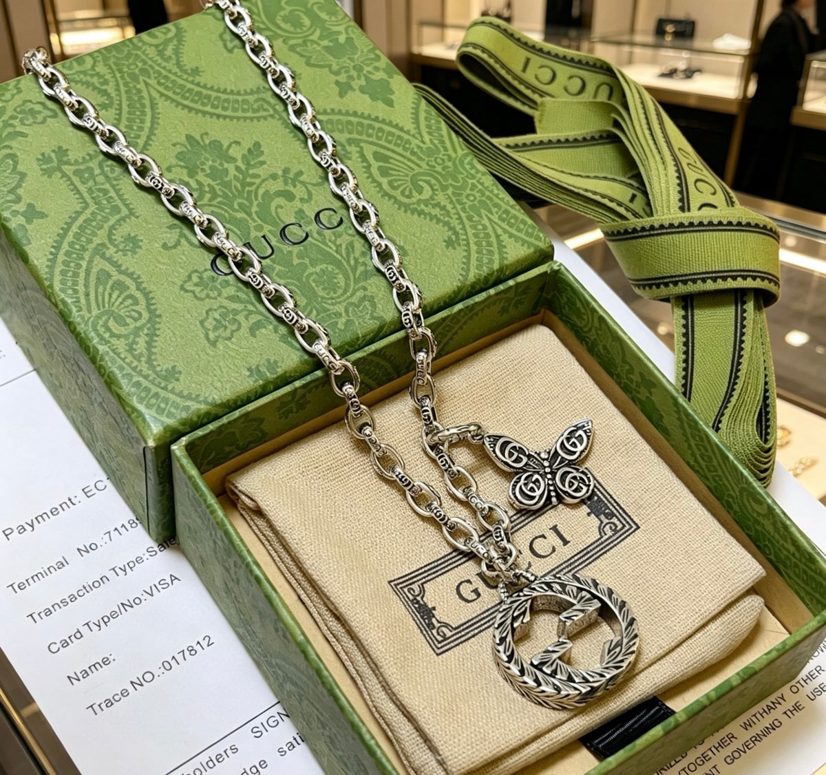 Double-G Emblem Pendant Necklace in Polished Metal-Tone – Design 065 close-up detail