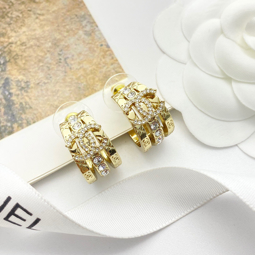 Signature Emblem Crystal-Accent Stud Earrings – Design 006 main product view