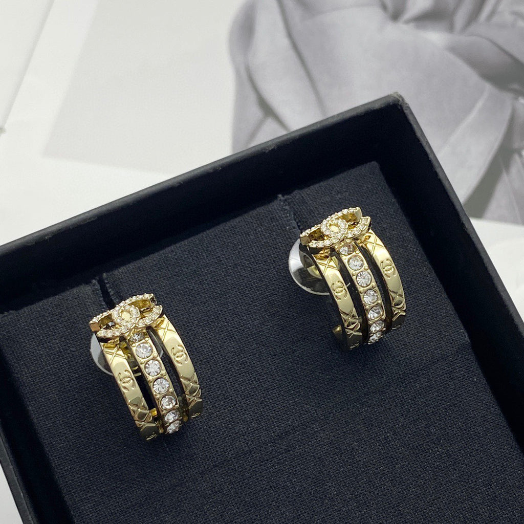 Signature Emblem Crystal-Accent Stud Earrings – Design 007 close-up detail