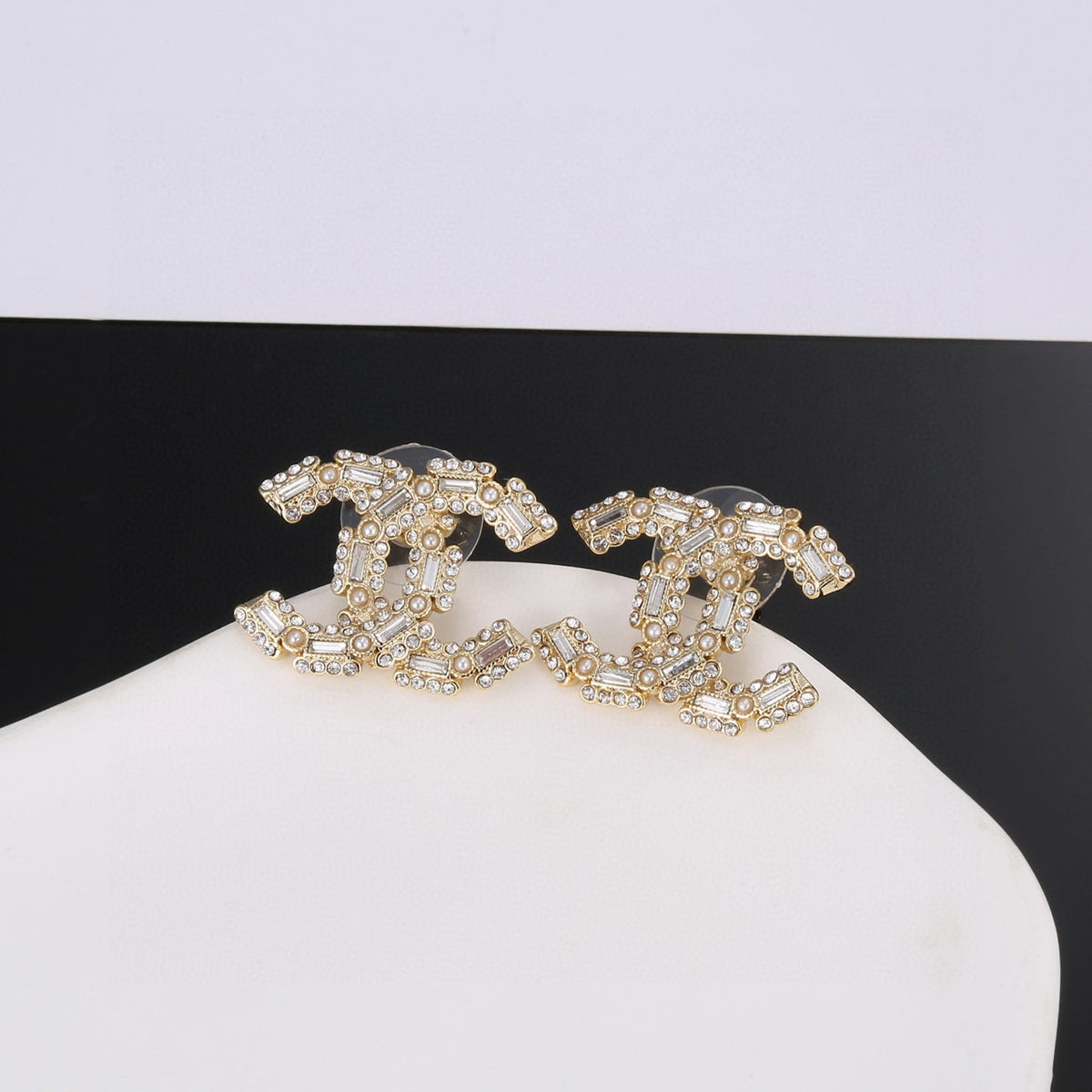 Signature Emblem Stud Earrings in Silver-Tone – Design 008 front product view