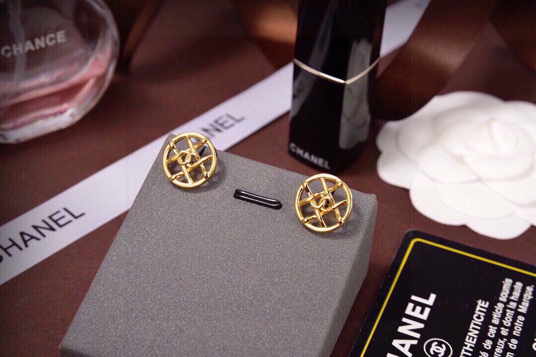 Signature Emblem Stud Earrings in Polished Metal-Tone – Design 006 front product view