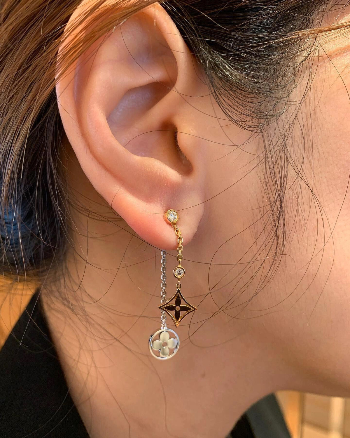 Geometric Emblem Stud Earrings in Silver-Tone – Silver Detail – Design 003 main product view