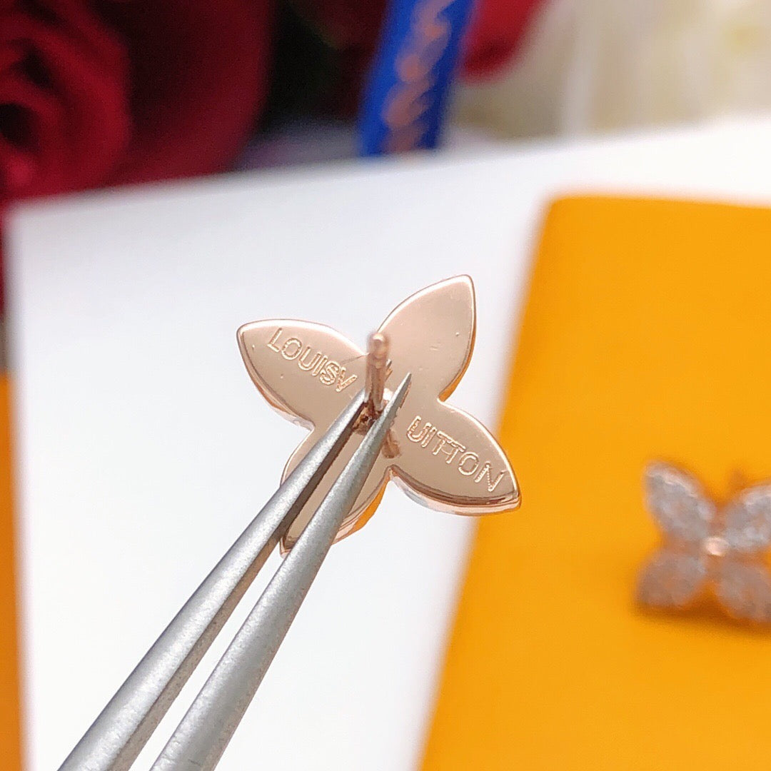 Geometric Emblem Stud Earrings in Rose-Gold-Tone – Rose Gold Detail – Design 003 front product view