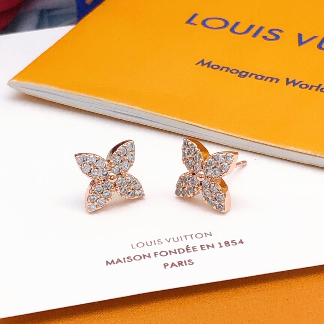 Geometric Emblem Stud Earrings in Rose-Gold-Tone – Rose Gold Detail – Design 003 front product view