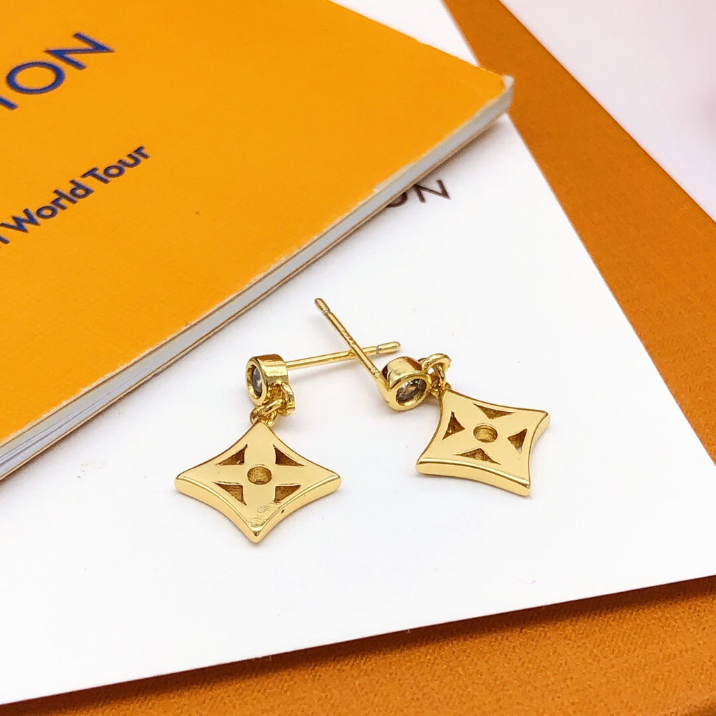 Geometric Emblem Stud Earrings in Gold-Tone – Design 006 main product view
