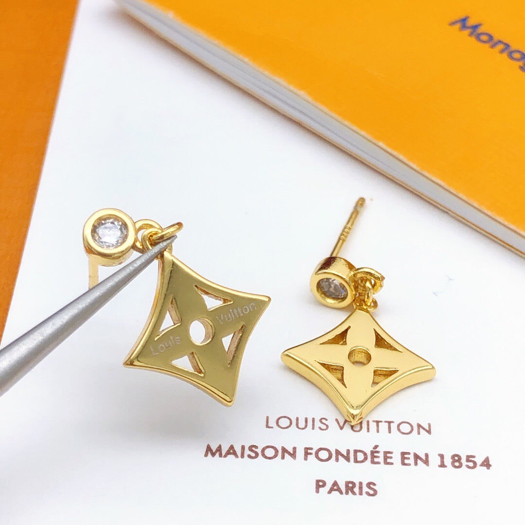Geometric Emblem Stud Earrings in Gold-Tone – Design 006 detail view