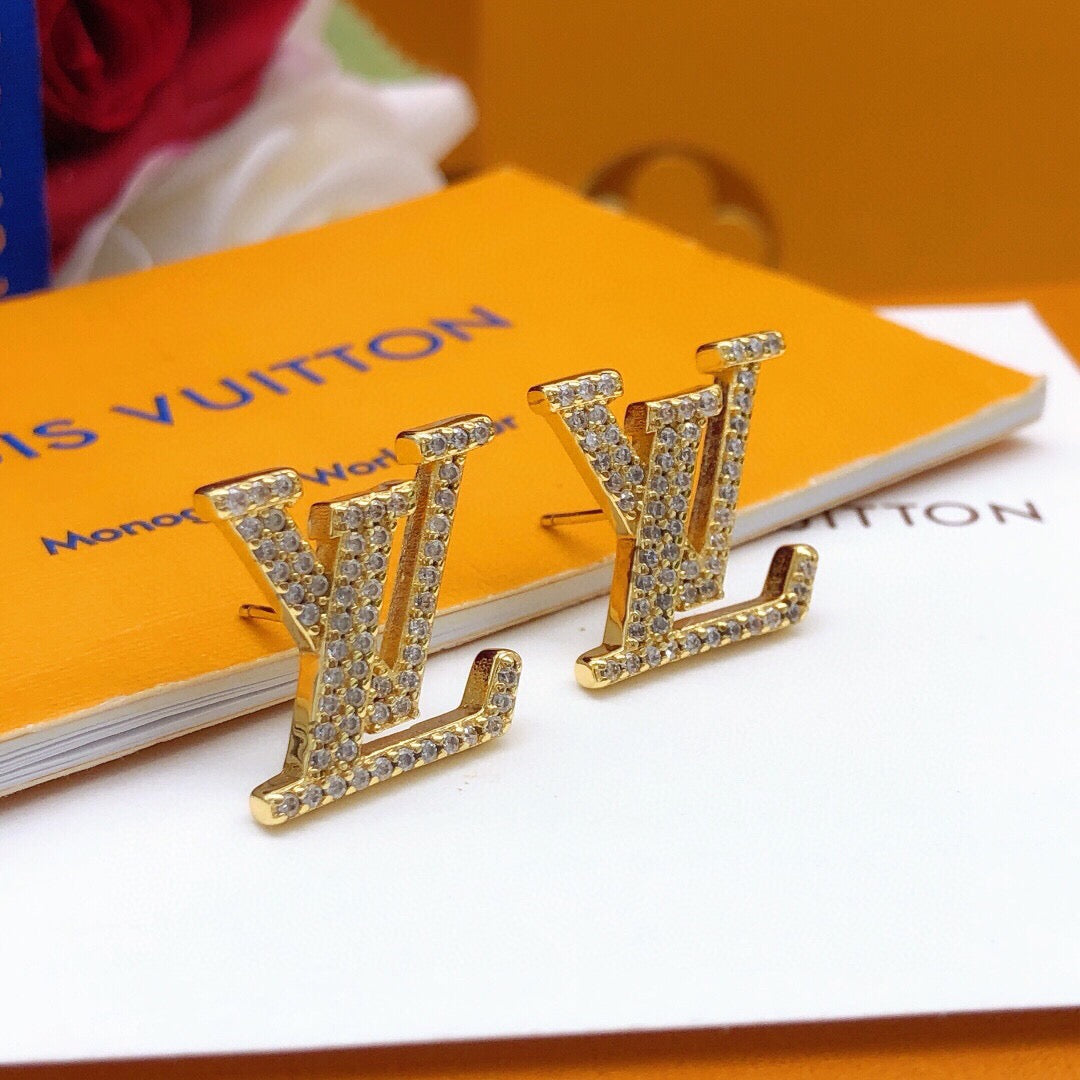 Letter Emblem Stud Earrings in Silver-Tone – Silver Detail – Design 002 detail view