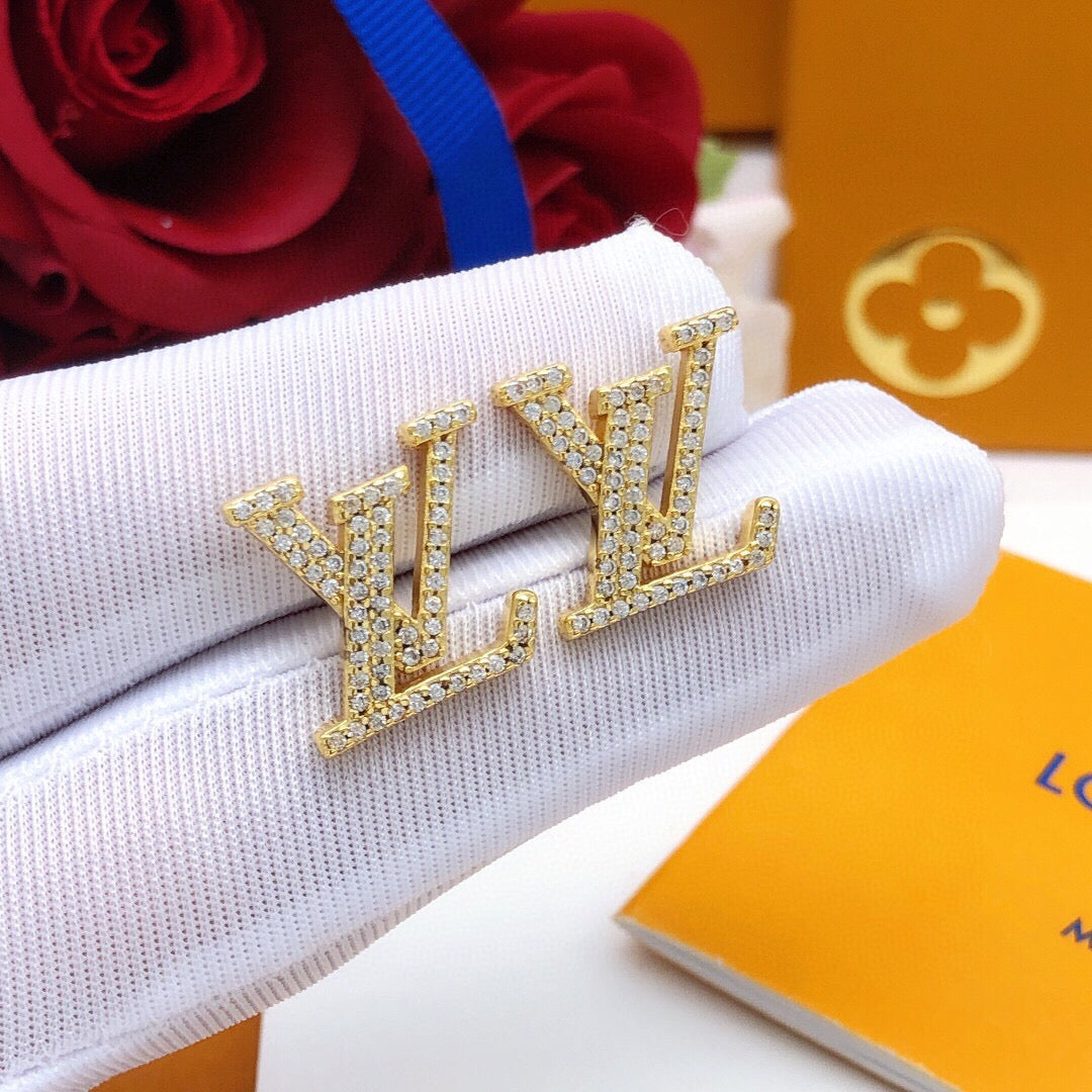 Letter Emblem Stud Earrings in Silver-Tone – Silver Detail – Design 002 styled product view