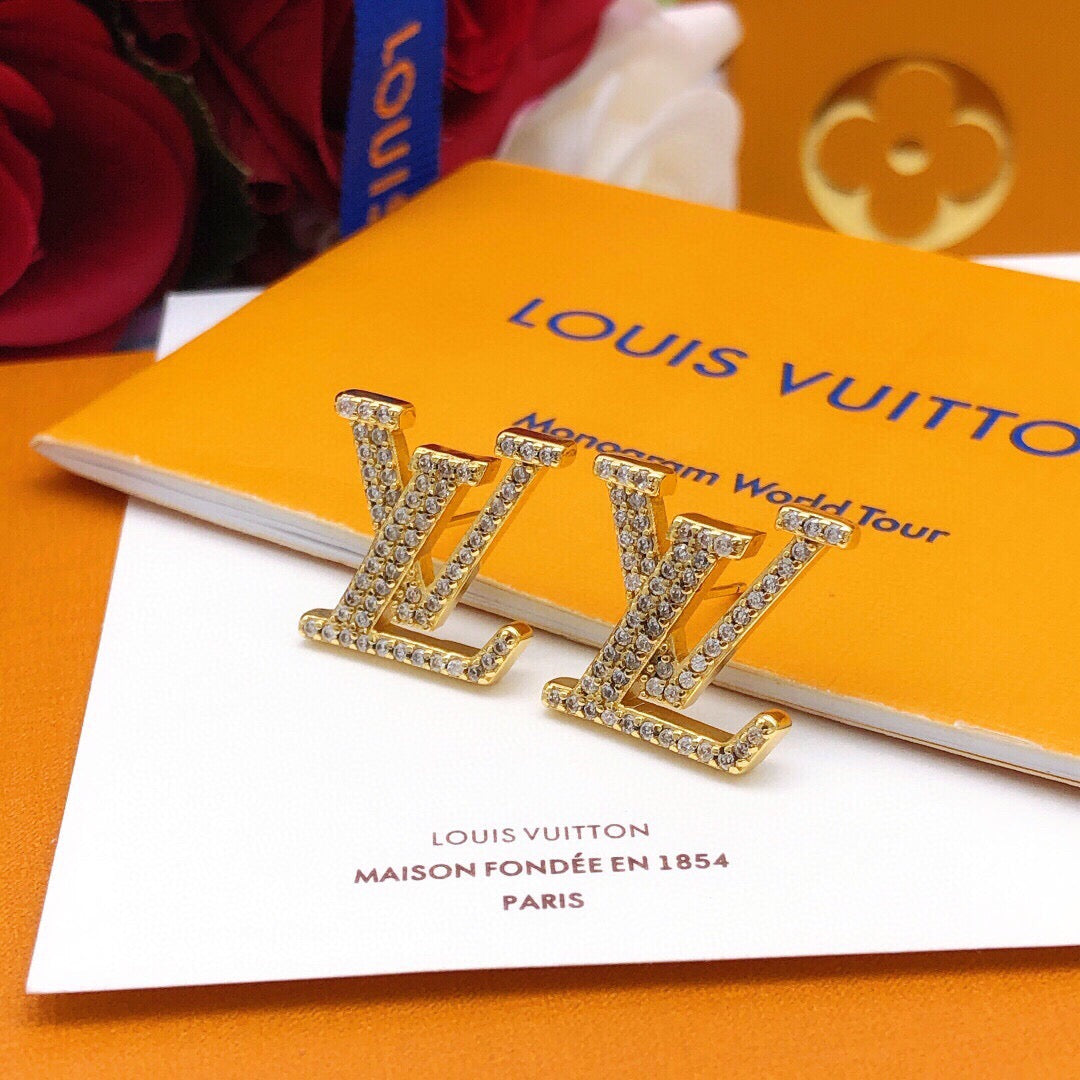 Letter Emblem Stud Earrings in Silver-Tone – Silver Detail – Design 002 side detail