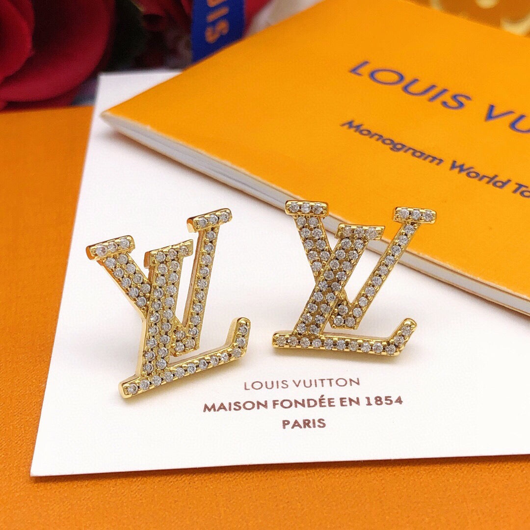 Letter Emblem Stud Earrings in Silver-Tone – Silver Detail – Design 002 main product view