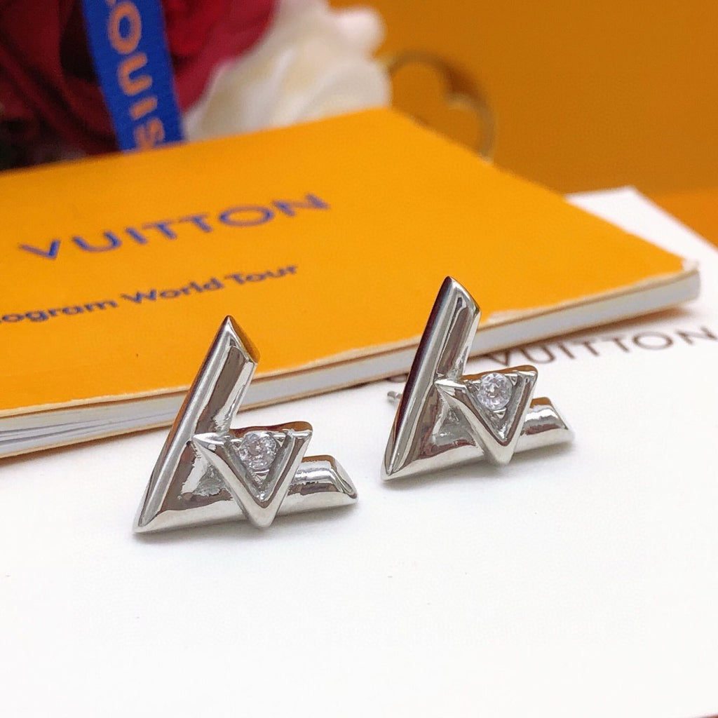 Geometric Emblem Stud Earrings in Silver-Tone – Silver Detail – Design 006 main product view