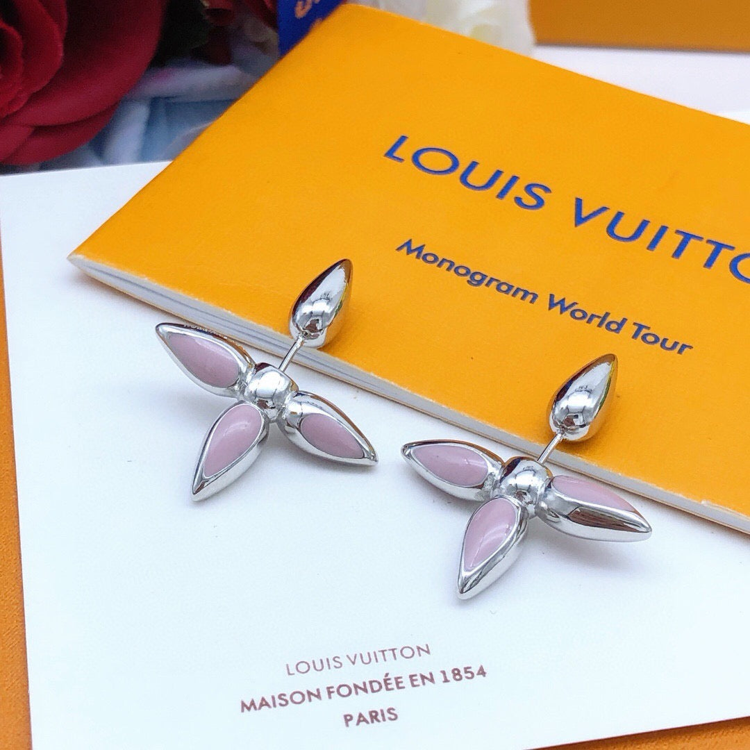 Geometric Emblem Stud Earrings in Gold-Tone – Pink Detail – Design 002 main product view