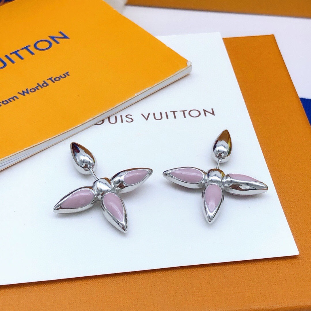 Geometric Emblem Stud Earrings in Gold-Tone – Pink Detail – Design 002 detail view
