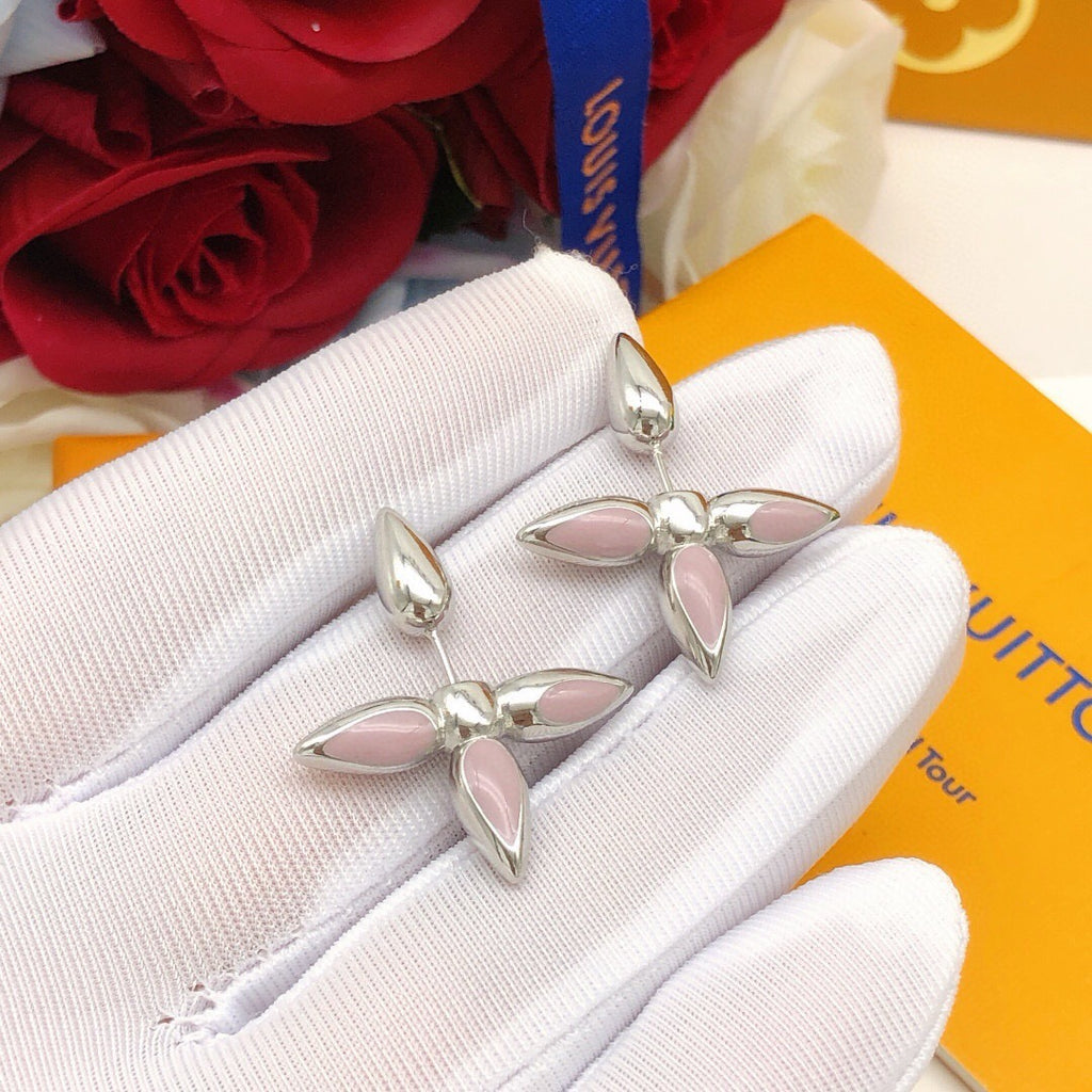 Geometric Emblem Stud Earrings in Gold-Tone – Pink Detail – Design 003 styled product view