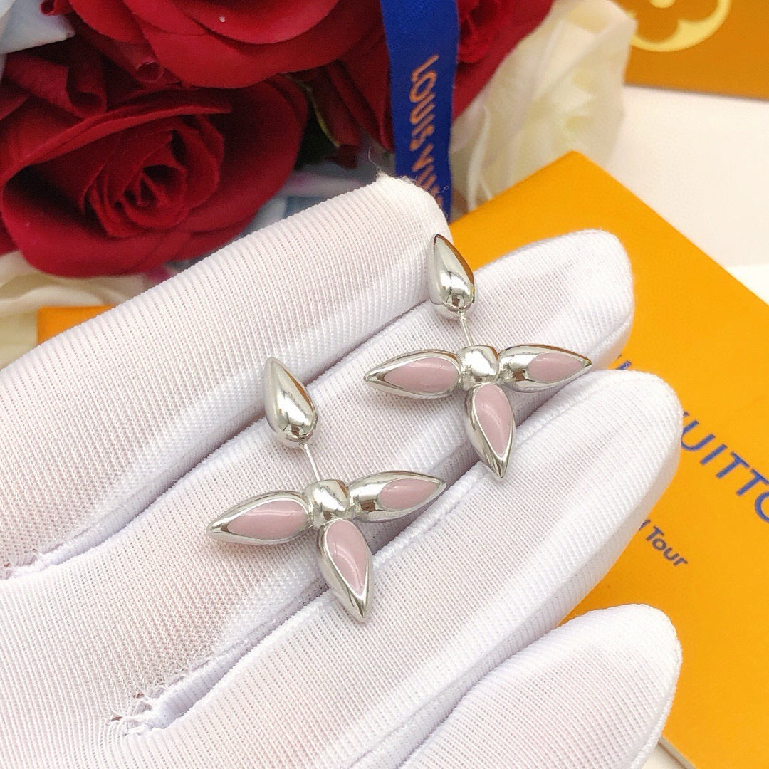 Geometric Emblem Stud Earrings in Gold-Tone – Pink Detail – Design 003 styled product view