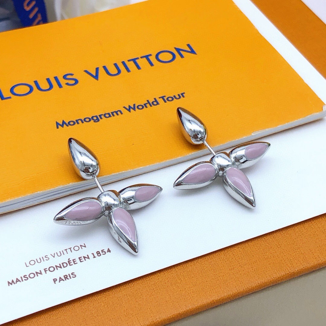 Geometric Emblem Stud Earrings in Gold-Tone – Pink Detail – Design 002 front product view