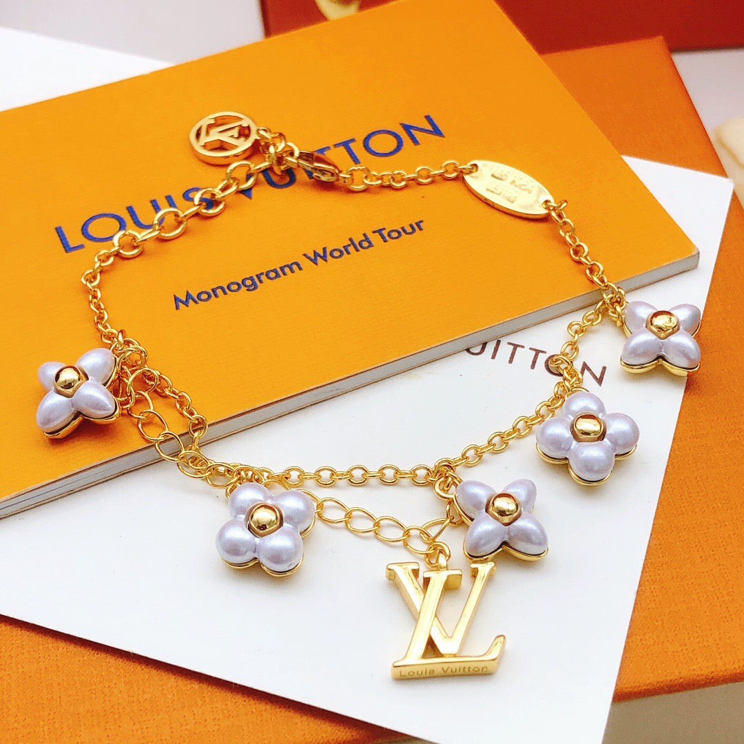 Floral Bracelet in Gold-Tone – White Detail main product view