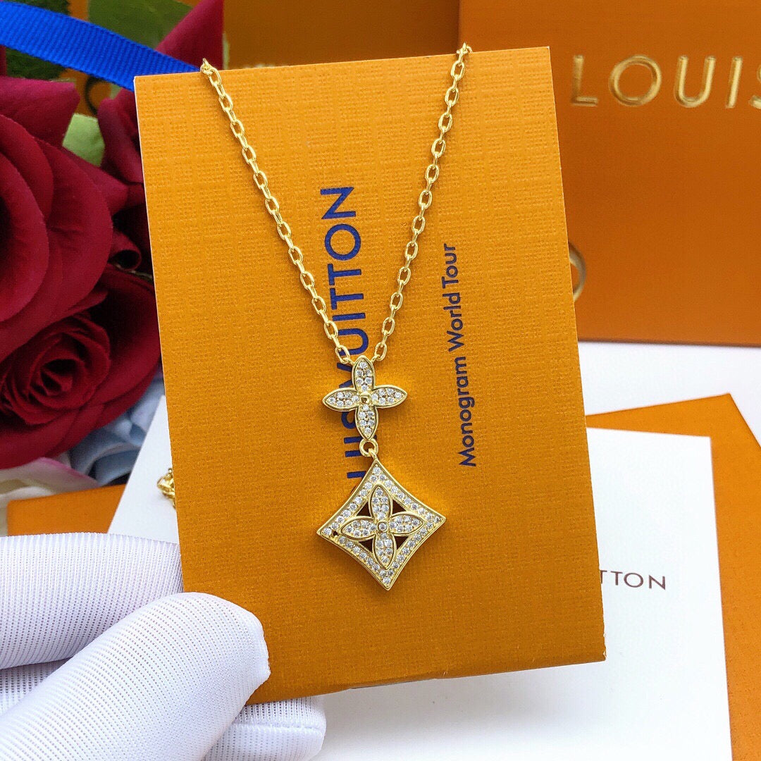 Geometric Emblem Pendant Necklace in Gold-Tone – Design 015 detail view