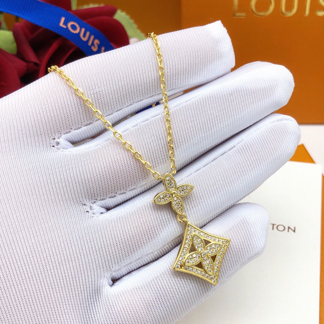 Geometric Emblem Pendant Necklace in Gold-Tone – Design 024 close-up detail