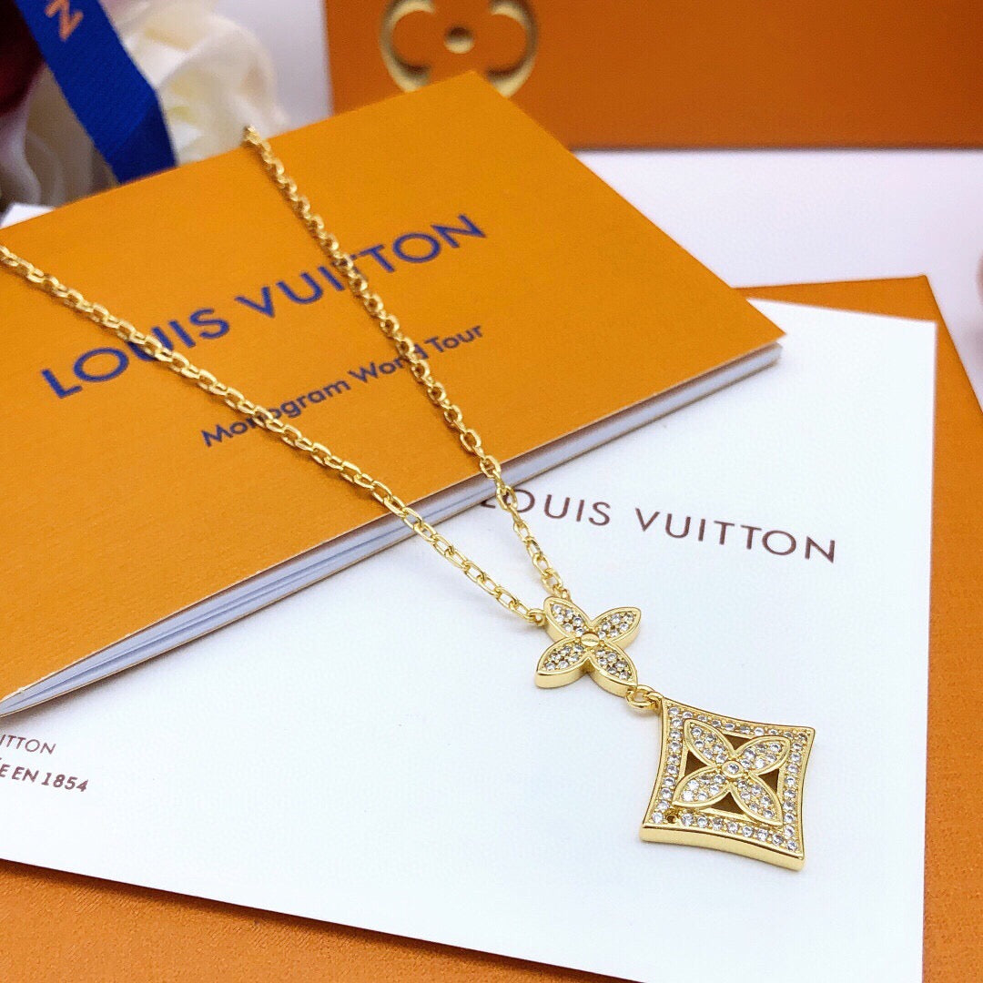 Geometric Emblem Pendant Necklace in Gold-Tone – Design 024 main product view