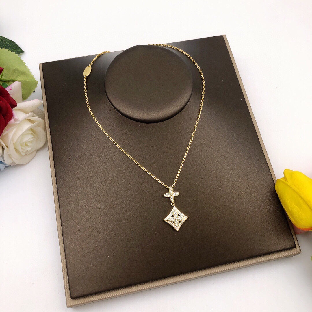 Geometric Emblem Pendant Necklace in Gold-Tone – Design 015 main product view