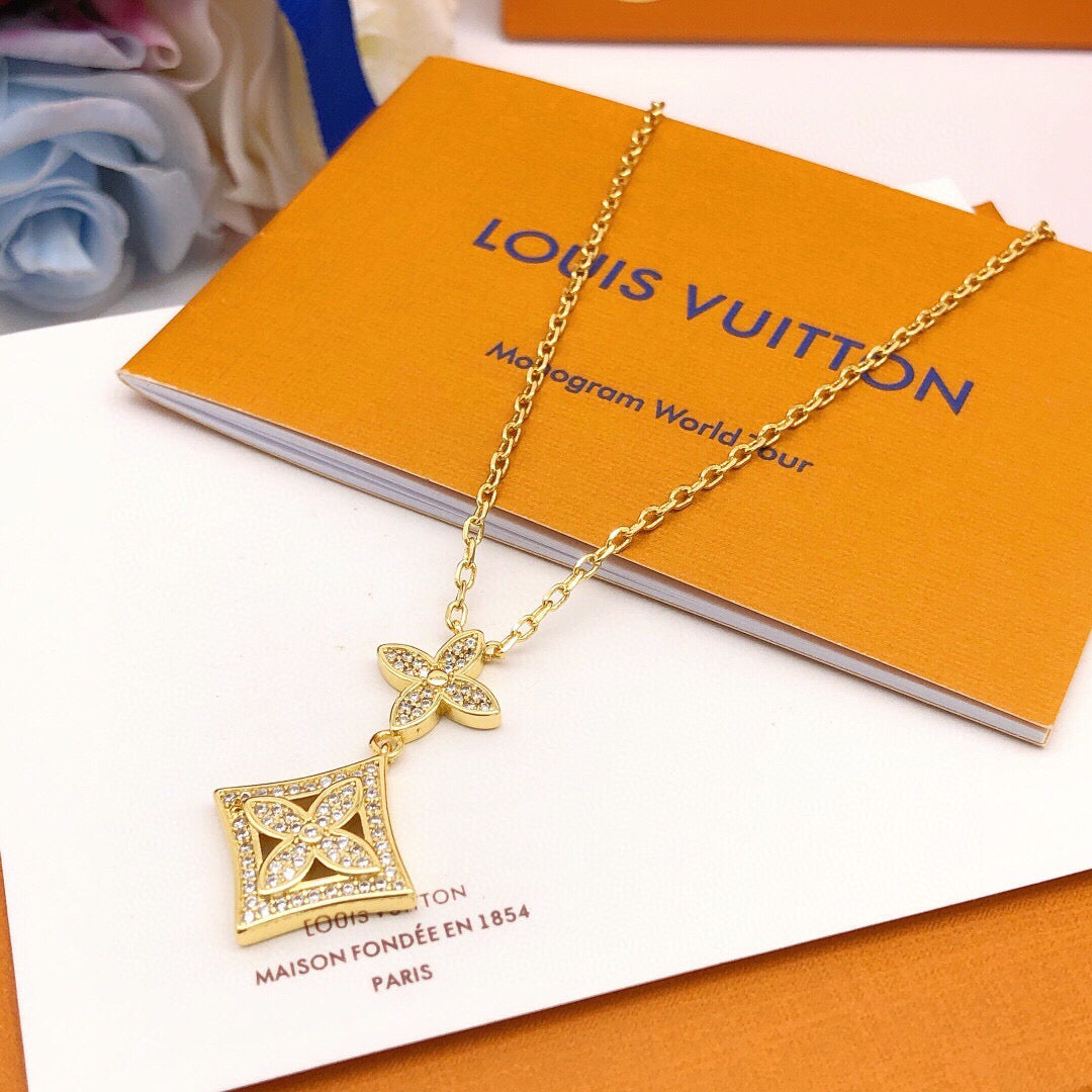 Geometric Emblem Pendant Necklace in Gold-Tone – Design 024 front product view