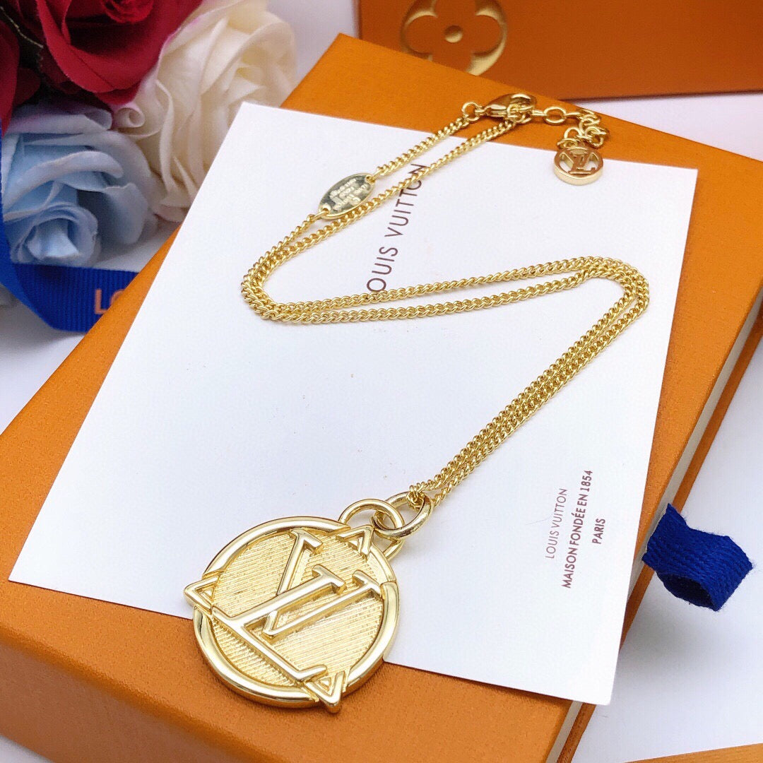 Round Pendant Necklace in Gold-Tone – Design 004 styled product view