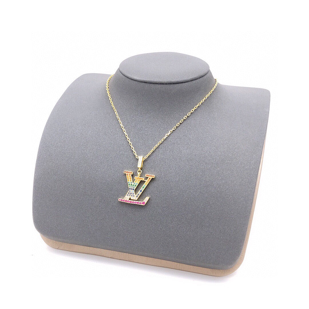 Geometric Emblem Pendant Necklace in Gold-Tone – Design 023 close-up detail