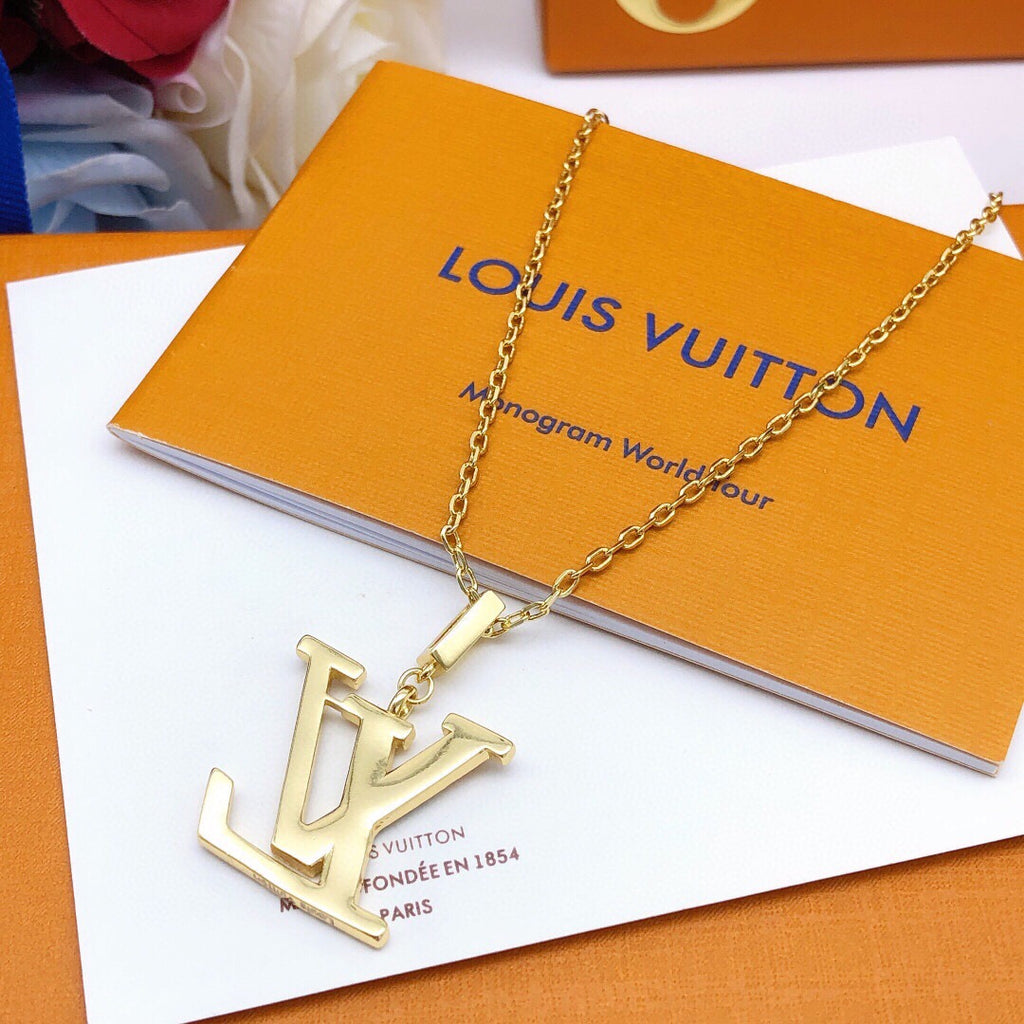 Geometric Emblem Pendant Necklace in Gold-Tone – Design 014 front product view