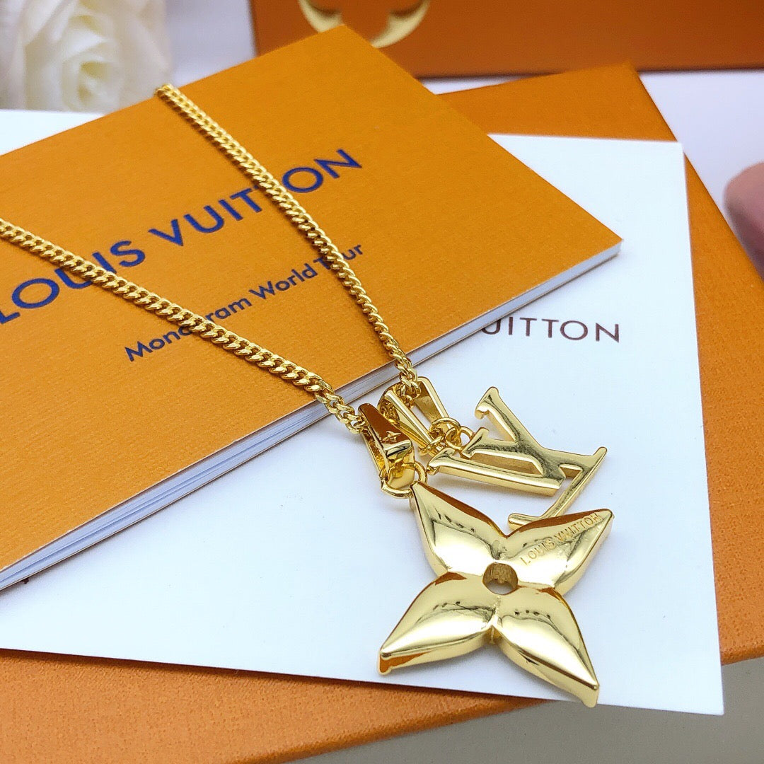 Geometric Emblem Pendant Necklace in Gold-Tone – Design 013 front product view