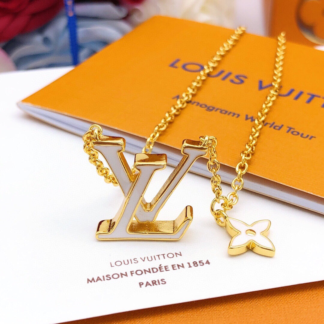 Geometric Emblem Pendant Necklace in Gold-Tone – White Detail – Design 002 detail view