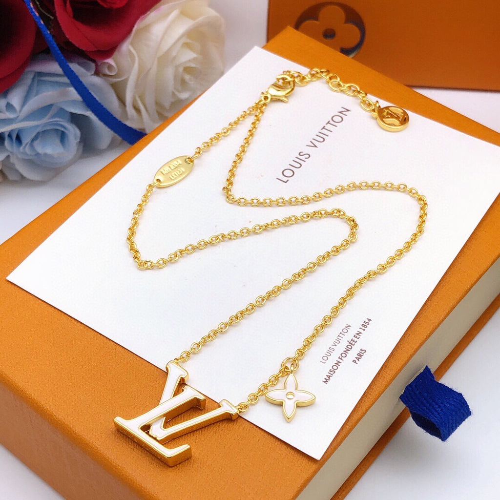 Geometric Emblem Pendant Necklace in Gold-Tone – White Detail – Design 003 side detail