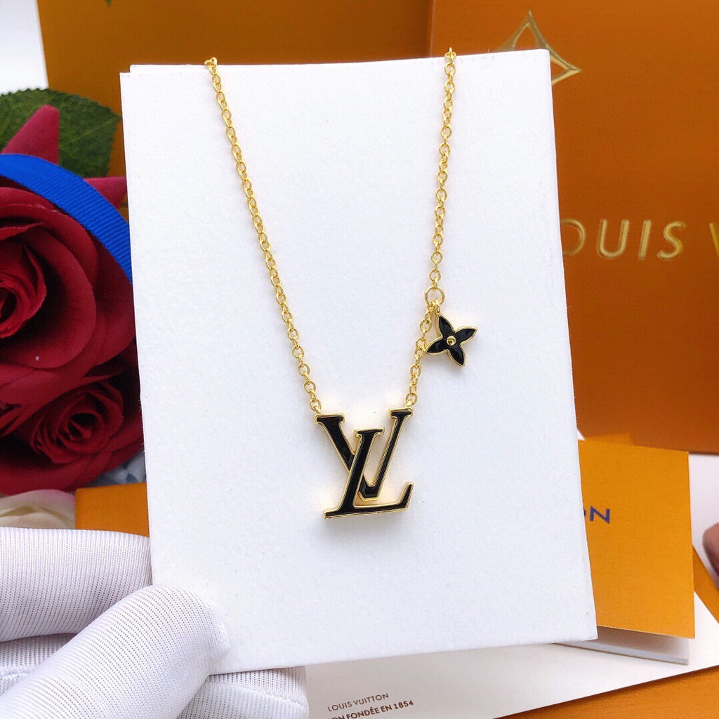 Geometric Emblem Pendant Necklace in Gold-Tone – Black Detail – Design 002 close-up detail