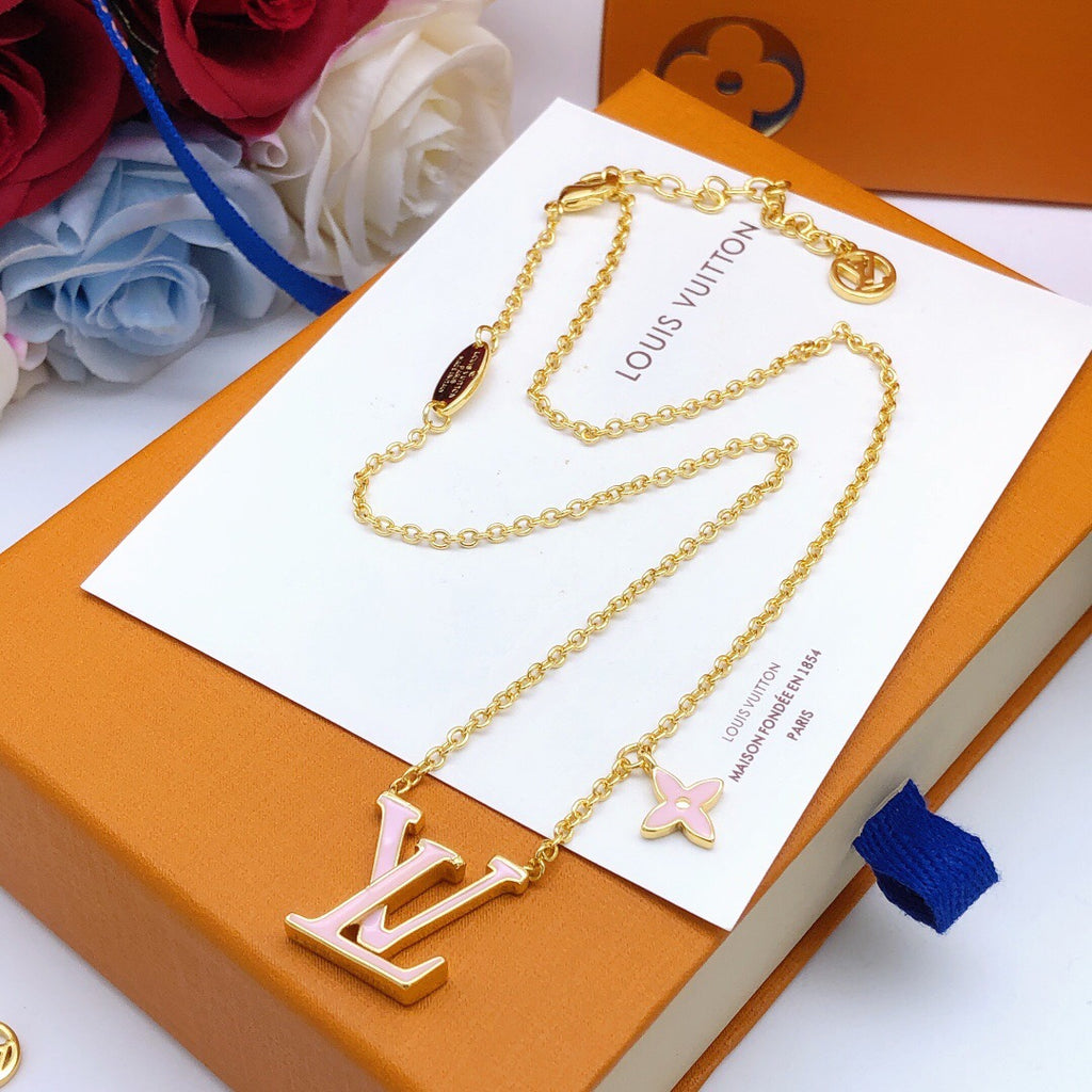 Geometric Emblem Pendant Necklace in Gold-Tone – Pink Detail close-up detail