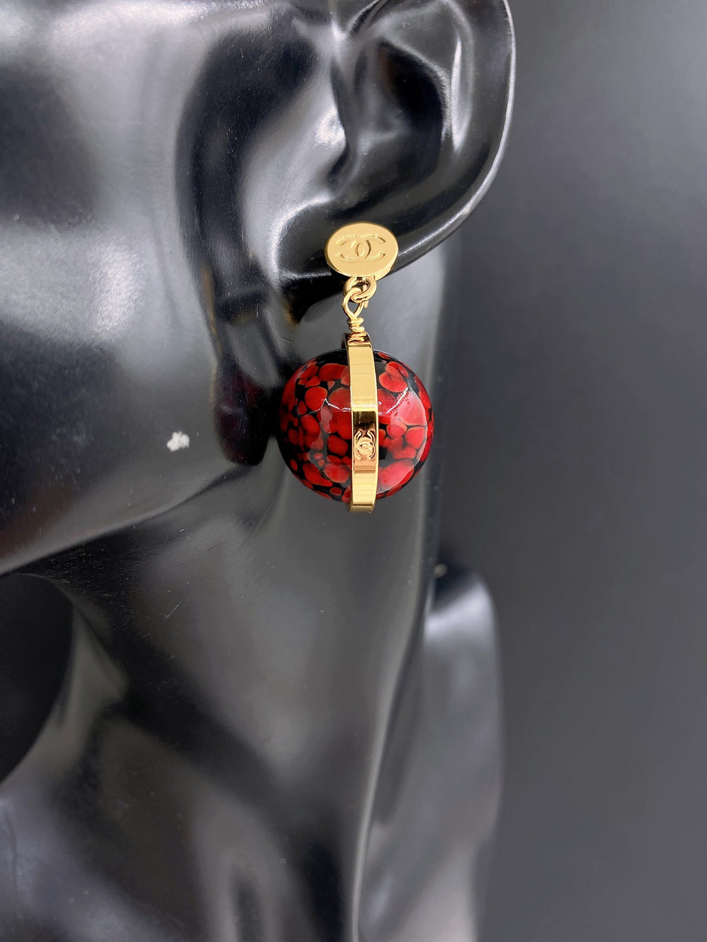 Signature Emblem Statement Earrings in Gold-Tone – Blue Detail front product view