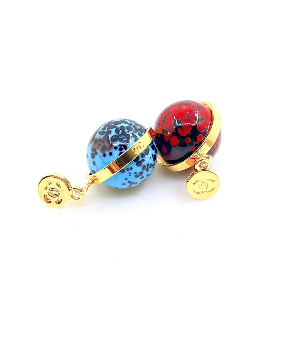 Signature Emblem Statement Earrings in Gold-Tone – Blue Detail – Design 002 main product view