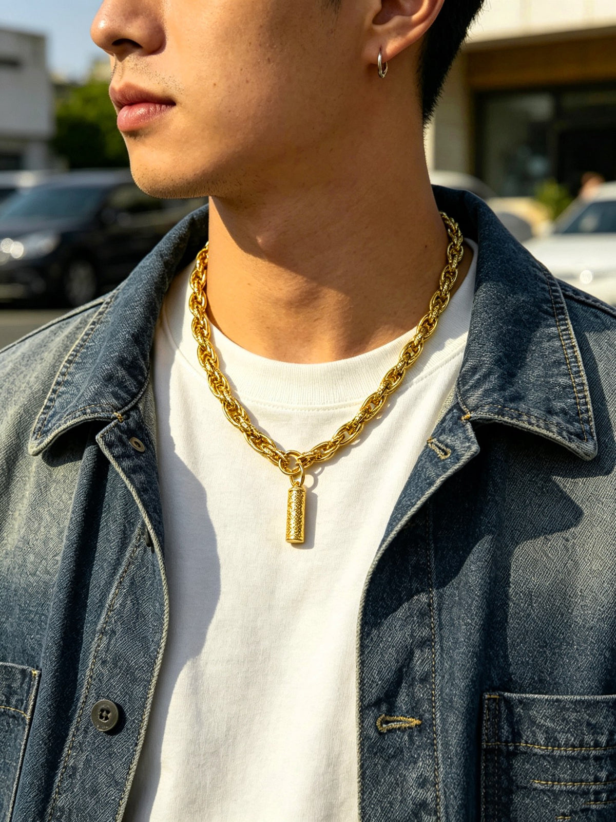 Signature Emblem Pendant Necklace in Polished Metal-Tone – Design 022 main product view