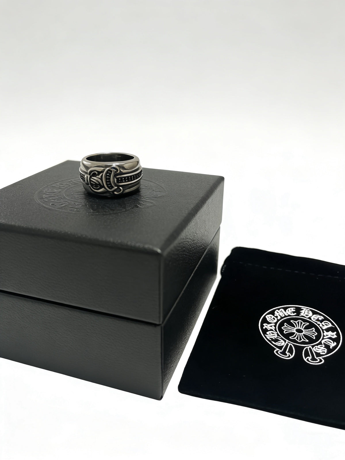 Signature Emblem Statement Ring in Polished Metal-Tone – Design 017 detail view