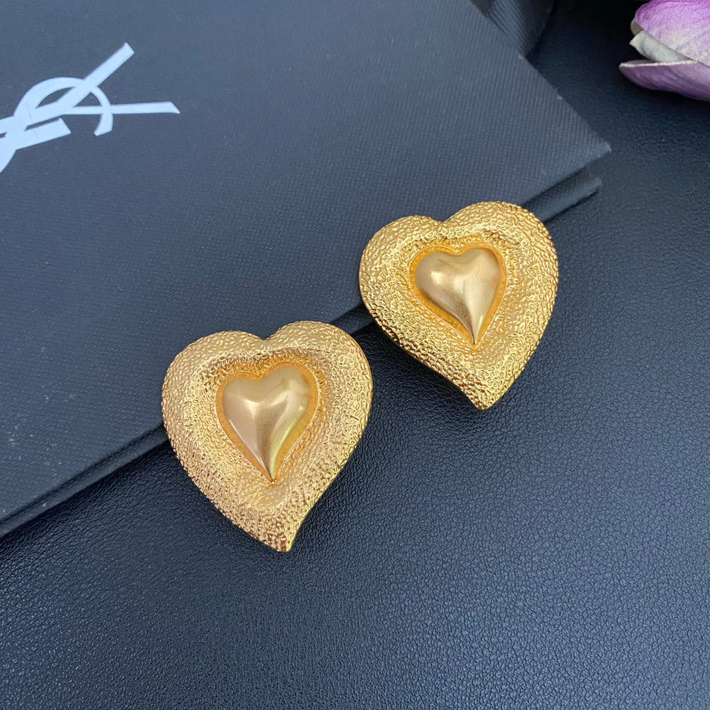 Saint Laurent Heart Statement Earrings in Polished Metal-Tone main product view