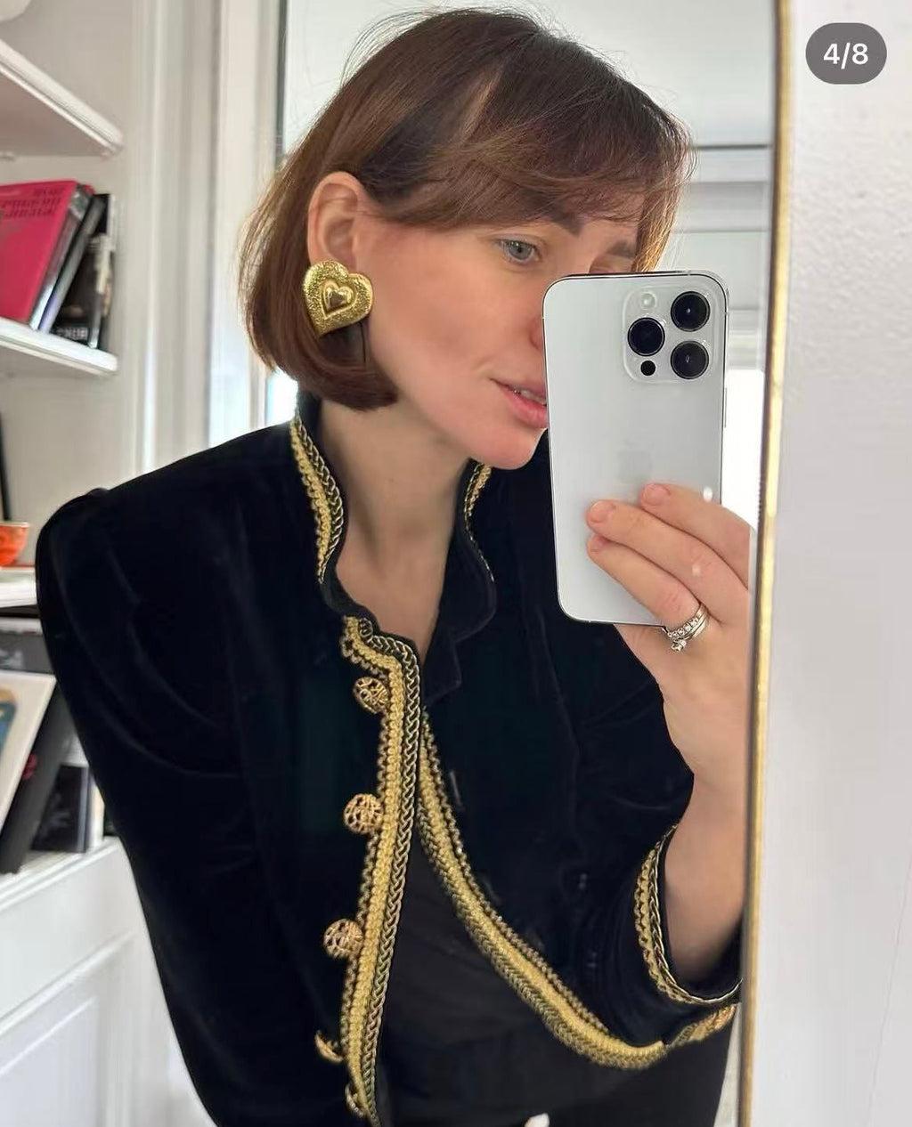 Saint Laurent Heart Statement Earrings in Polished Metal-Tone detail view