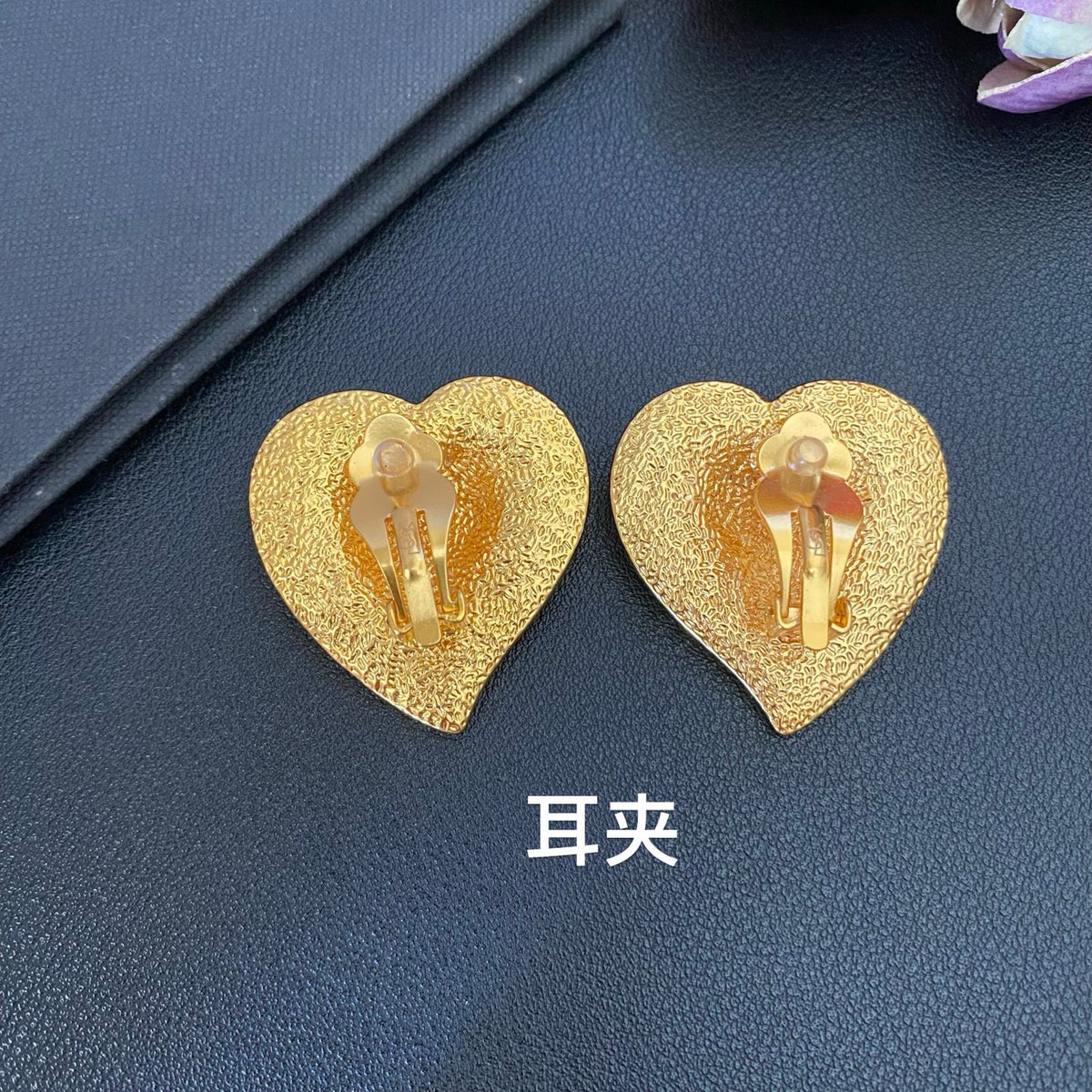 Saint Laurent Heart Statement Earrings in Polished Metal-Tone front product view