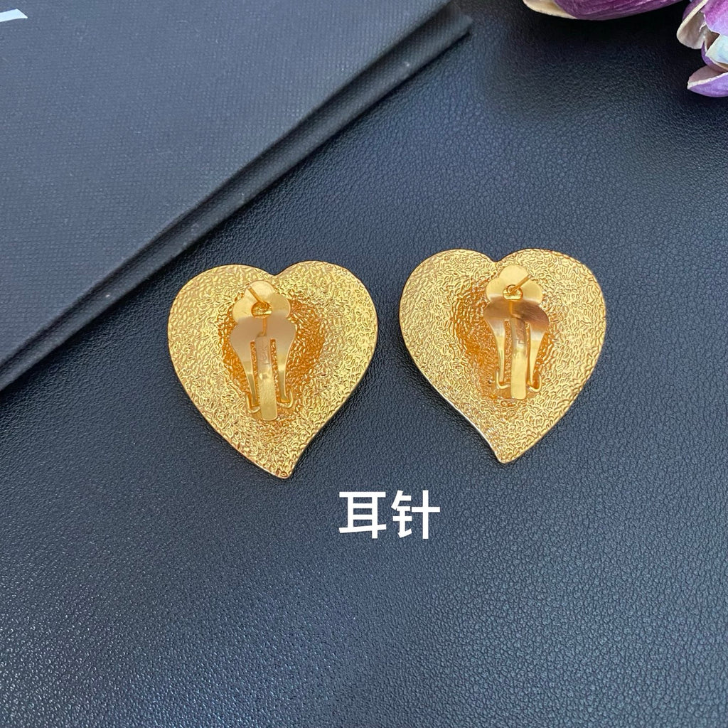 Saint Laurent Heart Statement Earrings in Polished Metal-Tone main product view