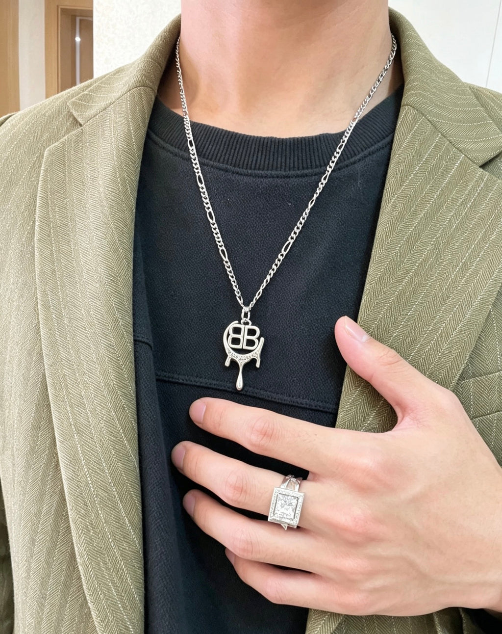 Geometric Emblem Pendant Necklace in Polished Metal-Tone – Vintage Detail – Design 015 front product view
